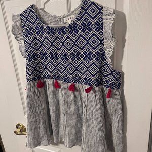 Anthropologie THML Sleeveless Embroidered Shirt with Tassles